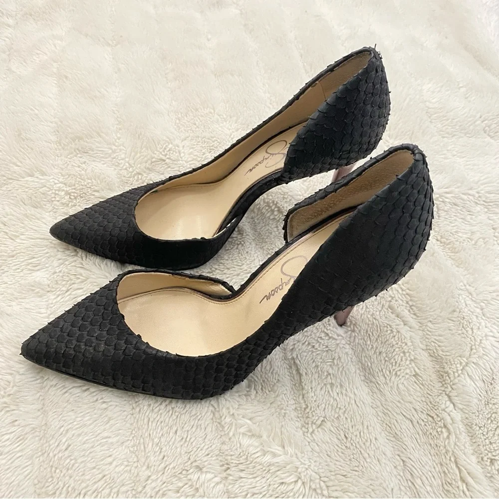 Jessica Simpson Pheona Pump Black Leather Pointed Toe Stiletto Heels Size 9